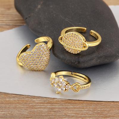 Nidin Hot Sale Flower/Star/Heart/Evil Eye Shape Shine Zircon Charm Open Ring Adjustable For Female Male Jewelry Accessories