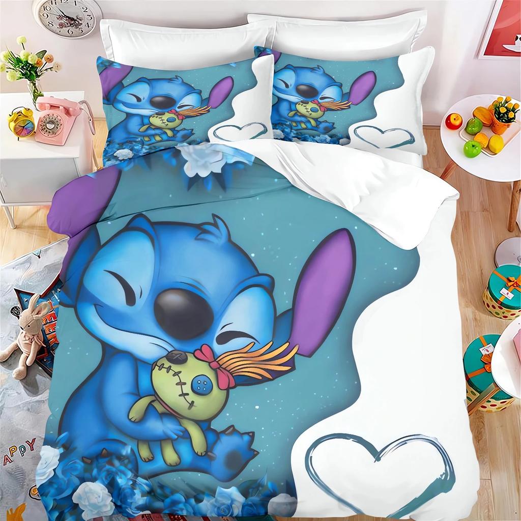 Hot Sale 3D Cool Stitch Cute Anime Kids Duvet Cover with Pillowcases Cartoon Bedding Sets Gifts for Girls Boys Kids Adults