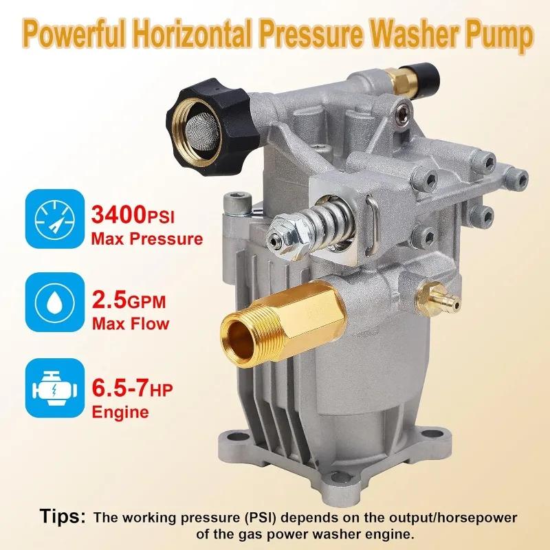 Heavy Duty Pressure Washer Pump 3400PSI 25GPM Horizontal 34 Inch Shaft Replacement for Industrial Power Washers Parts