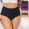 Sexy High-waisted Plus-size Tummy Control Women's Briefs with A Fashion Wavy Lace Trim Seamless Yoga Panties