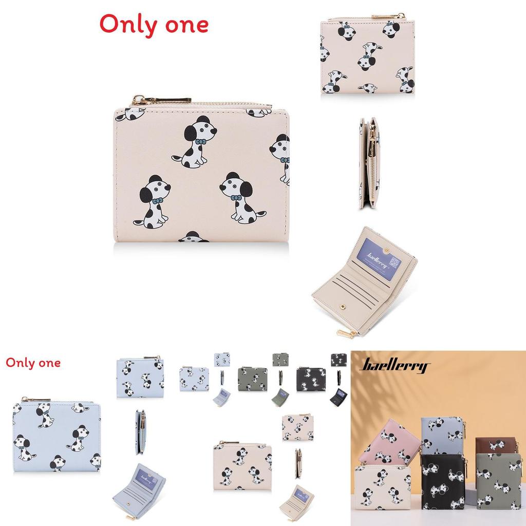 Cute Dog Pattern Short Wallet With Zipper And Sewn Details For Casual Daily Carry