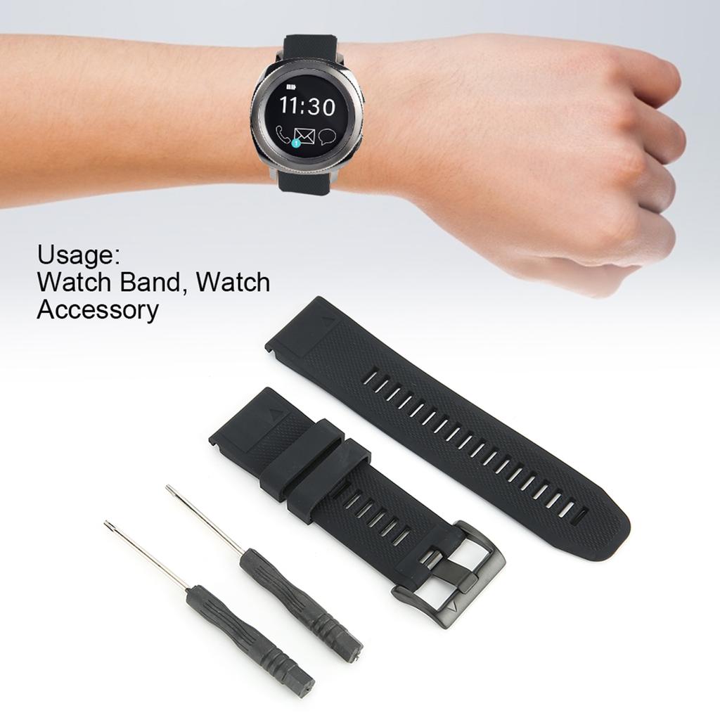 26mm Uhrenarmband Silikon Dornschließe Wasserdichtes Uhrenarmband Passend für Garmin fenix 5Xplus (Schwarz)