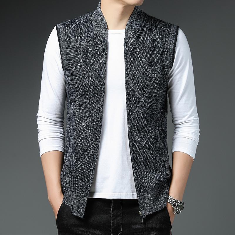 Autumn Winter Men's Vest Full Zipper Sleeveless Cardigan Knitted Sweater Vests Casual Warm Fleece Waistcoat