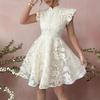 Retro-Spitzen-Stehkragen-Kleid mit kleinen Fledermausärmeln für Damen, einreihig, tailliert, elegant, literarisch und retro