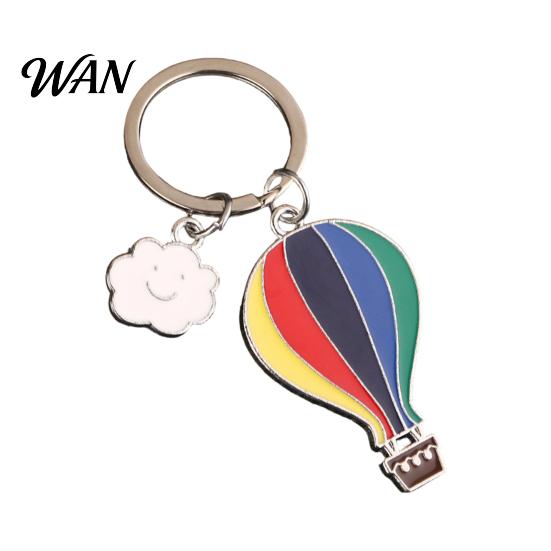 Alloy Keychain with Extension Chain Pendant Enamel Rainbow Hot Air Balloon Charm Key Oil Dripping Color Holder Smiling Cloud Decorative Backpack