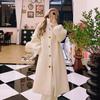 Womens Faux Fur Coat Long Sleeve Mid-Length Elegant Winter Outerwear In Cream Coffee