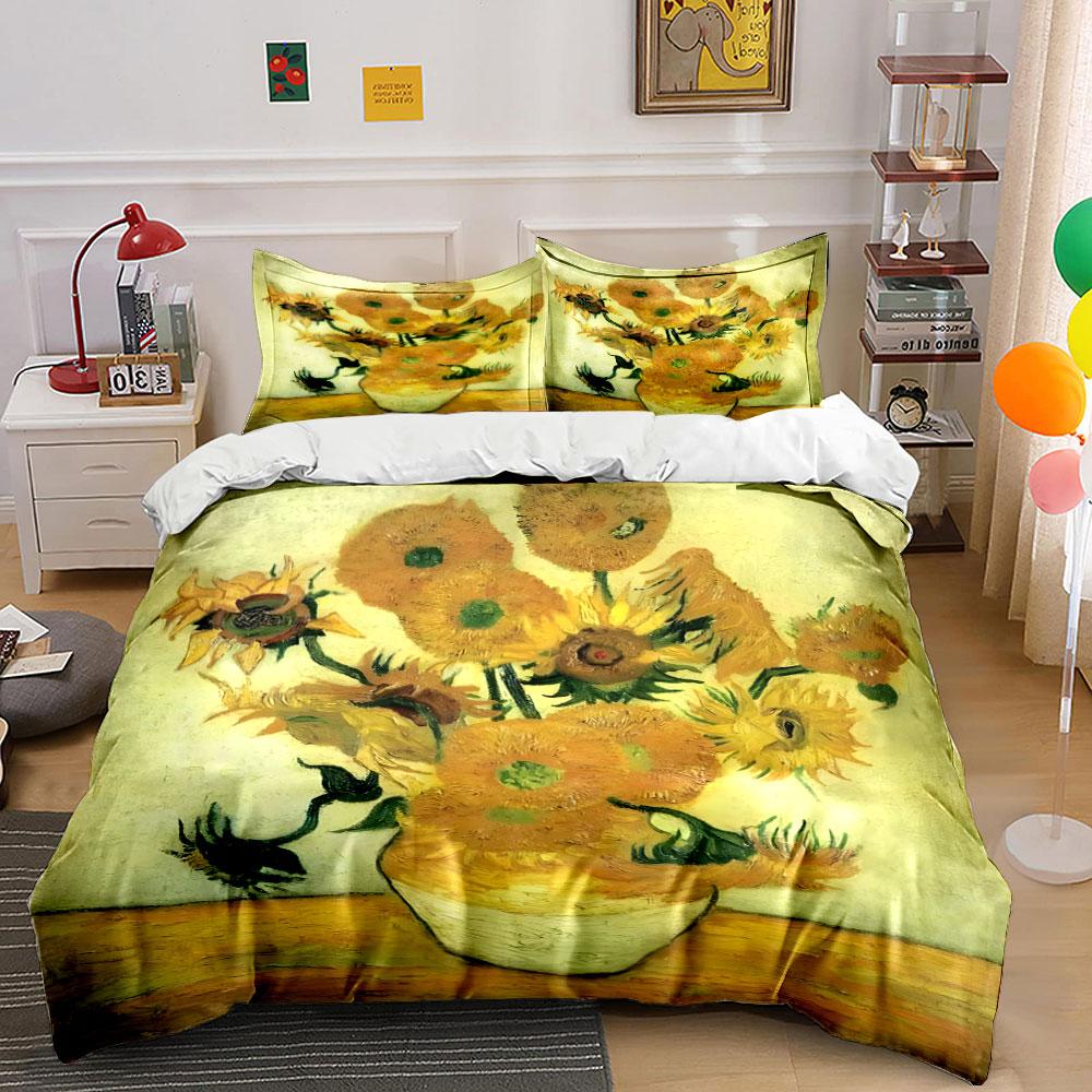 Sunflower Vase Art Print Bedding Duvet Cover Set (1*Duvet Cover 2*Pillowcases, without duvet insert)