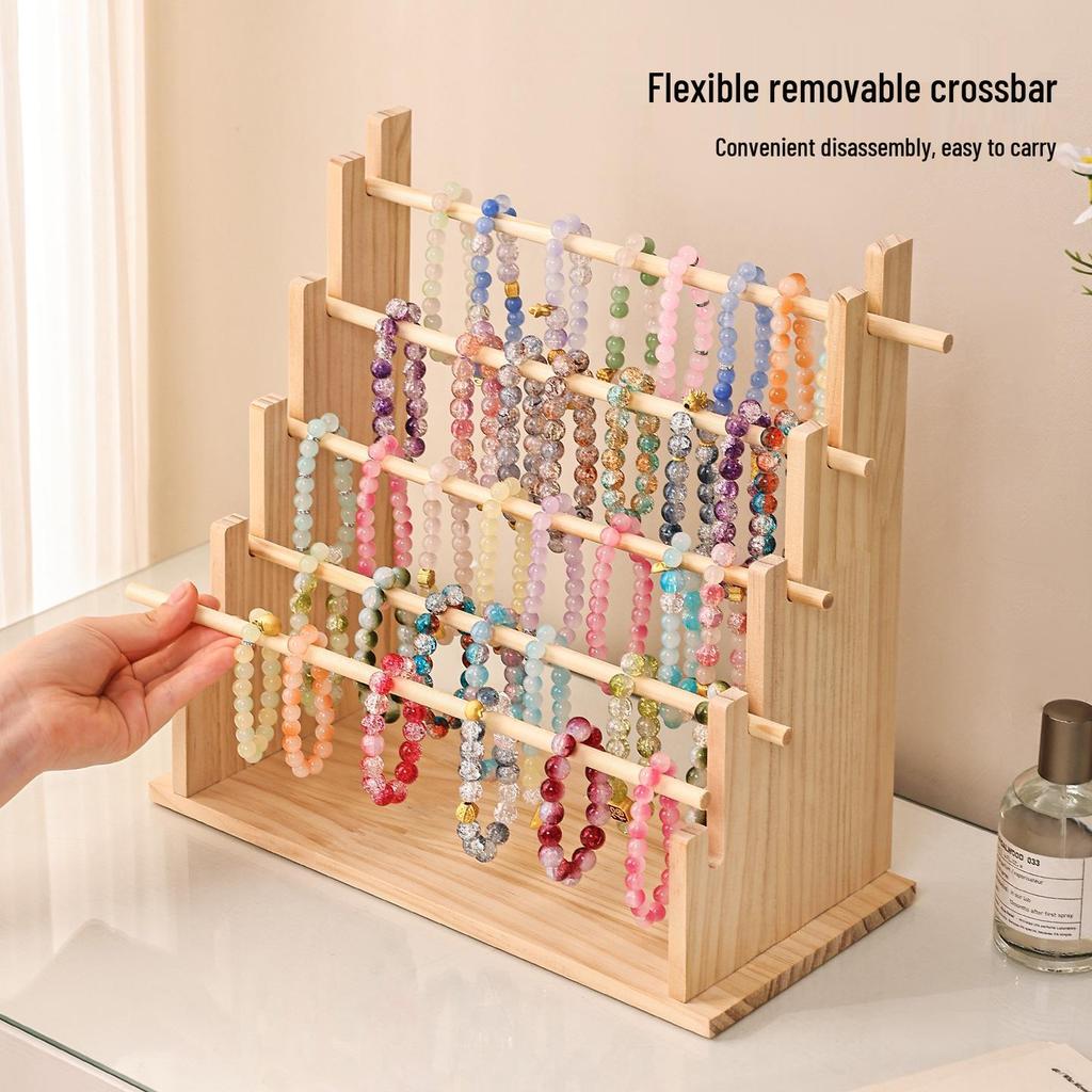 Solid Wood Bracelet Display Stand for Buddhist Beads, Jewelry, Hair Ties, and Headbands