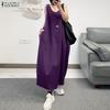 Women Casual Round Neck Sleeveless Loose Long Dress with Pockets