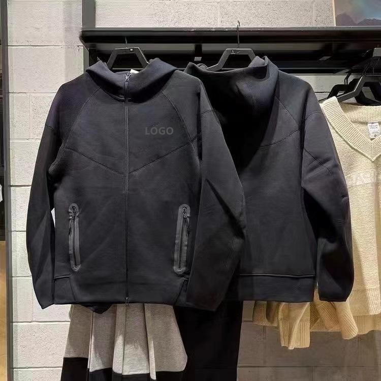 Spring & Autumn Sports Casual Hooded Knit Jacket - Solid Color Zipper Cardigan