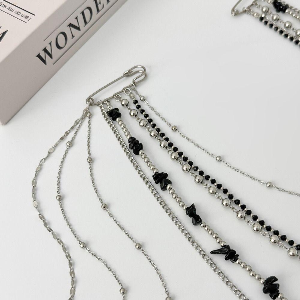 Alloy Clothing Tie Pin Exaggerated Bead Fixed Ornament High Quality Tassel Chain Brooch  Men