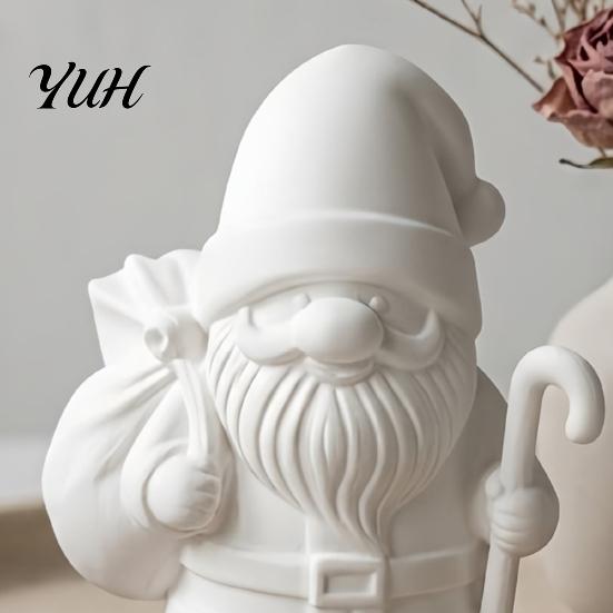 Indoor Seasonal Decor 3D Printed Santa Claus Figure for DIY Painting, Christmas Tabletop Party Favors Ornament, White Resin Figurine Holiday