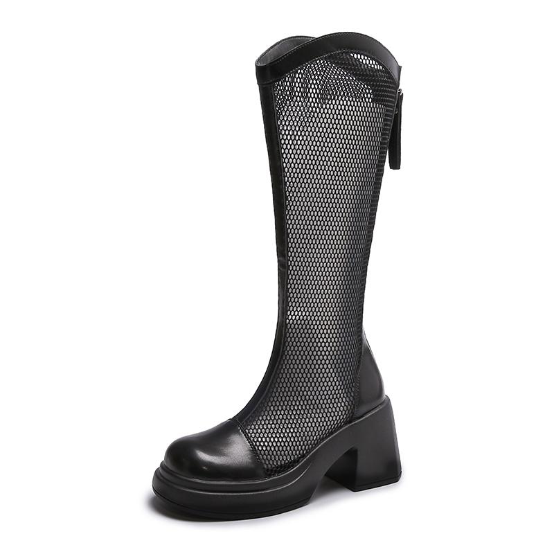 

Fashion Fashionable Round Toe High Heels Sandals Summer Platform Thick Bottom Mesh Breathable Women s Boots Comfortable Women s Shoes 35 чёрный