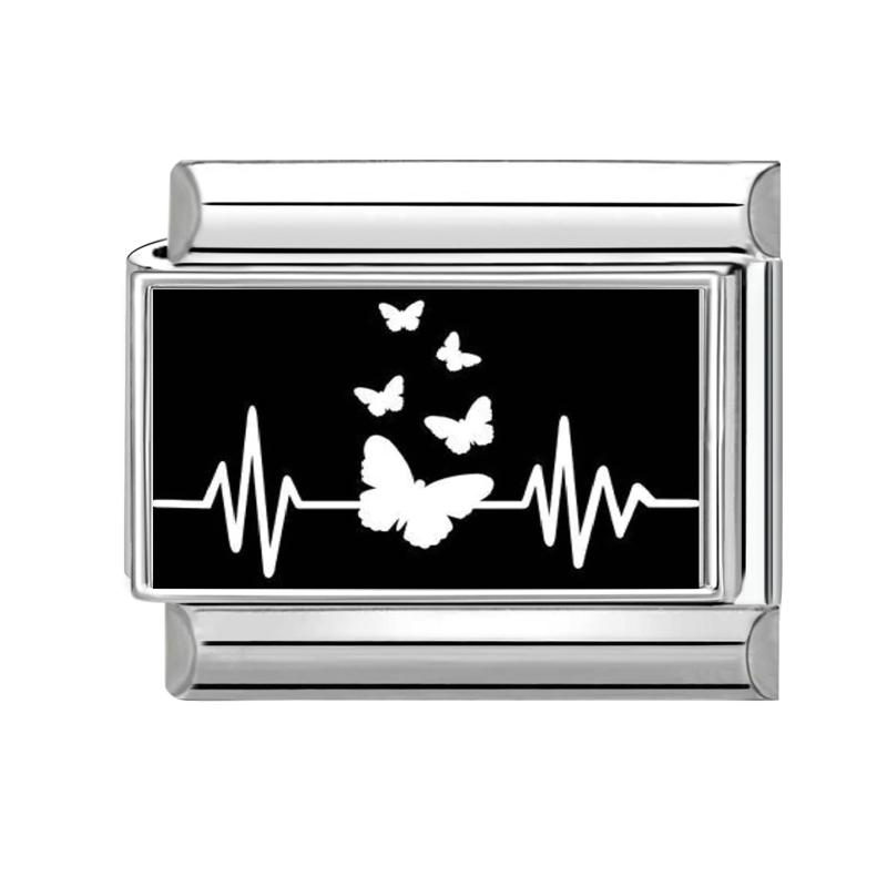 Y2K Creative Black Series Sun Moon Eye Heart Star Sunflower Cat Italian Charm Links Fit 9mm Stainless Steel Bracelet DIY Making