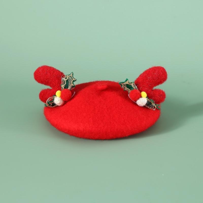 Puppy Christmas Supplies Beret Hat with Necklace Photo Props Festive Collar Christmas Photo Props Supplies