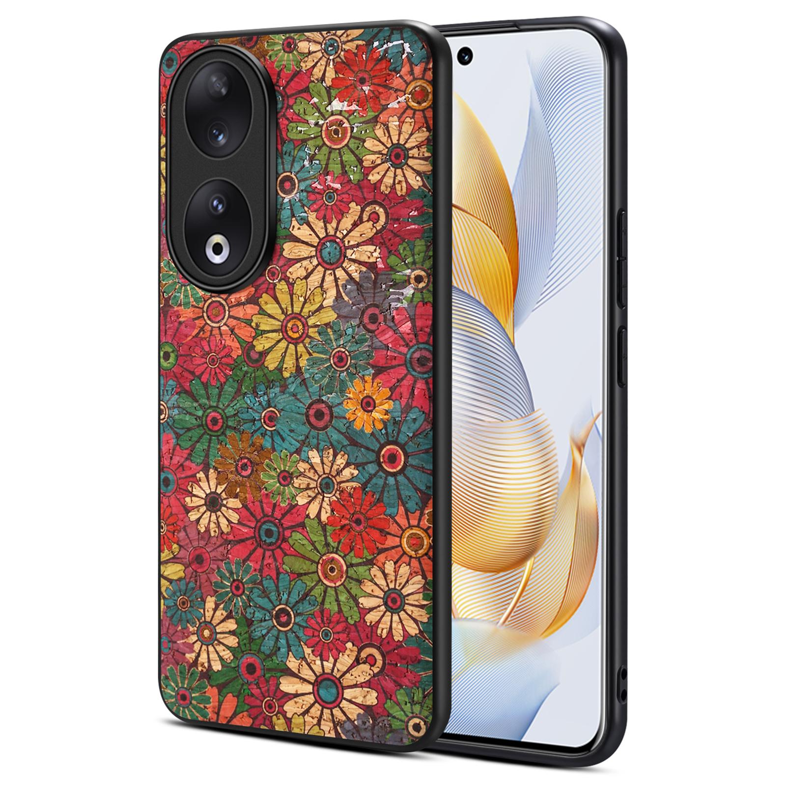 For Honor 90 Flower Pattern Case Leather Coated PC+TPU Protective Cover A