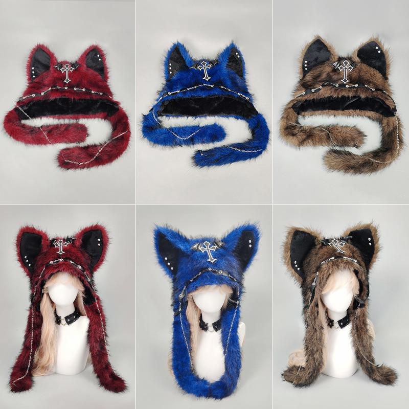 Subculture hottie cat-eared hat punk rock autumn and winter thermal hat dark goth winter plush hat
