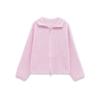 Cardigans rayés en maille ample Printemps Automne pour femmes Col roulé décontracté Fermeture éclair Rose Manteau pull Maille pour femmes Streetwear