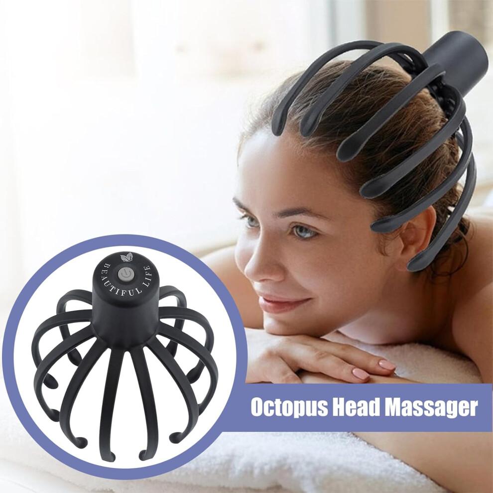 Octopus Head Massager Electric Scalp Massager 360-Degree Stress-Relief Compact Portable Black ABS Plastic