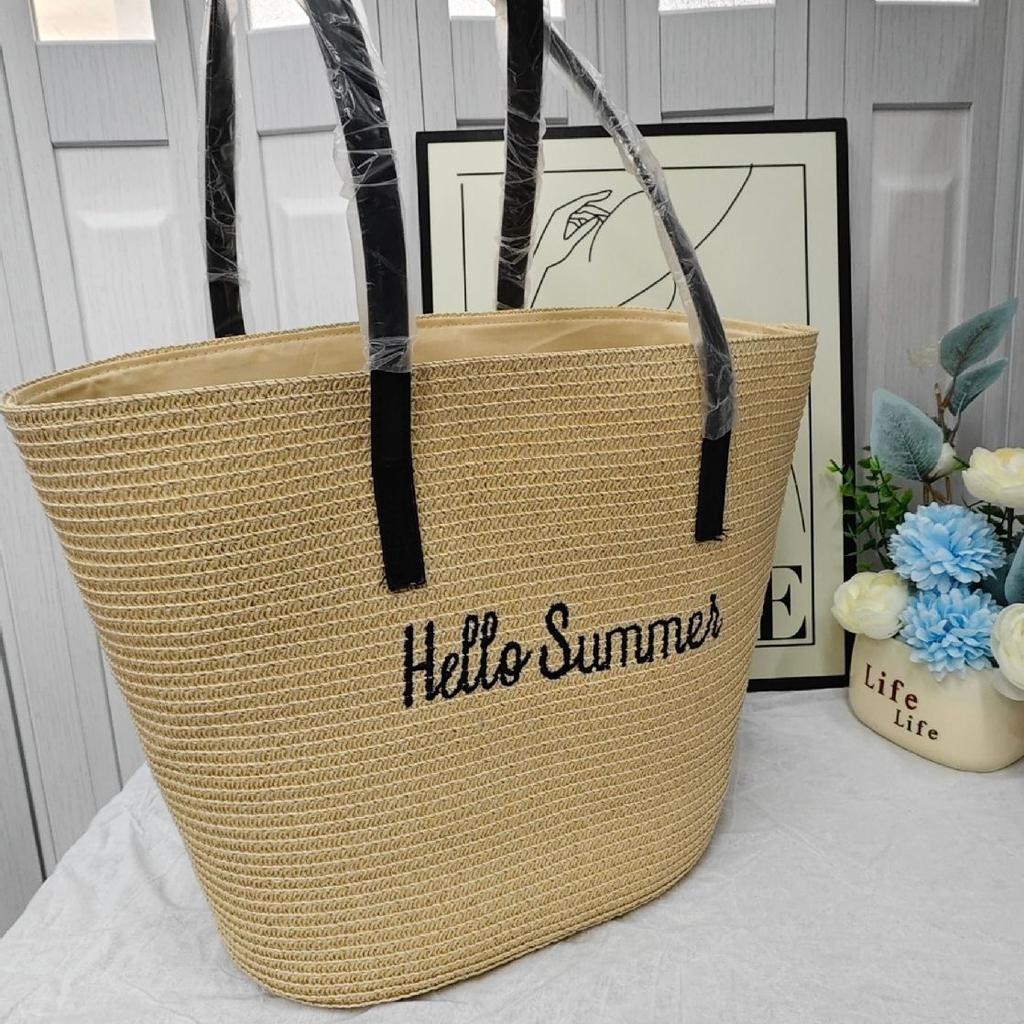 Straw Tote Bag & Wide Brim Sun Hat 2-Piece Set, Beach Bag and UV Protection Straw Hat Combo for Women, for Vacation & Travel