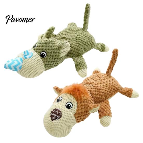 Safe Puppy Teething Toys Squeaky Plush Dog Toy with Sound, Simulated Rhino/Monkey Shape Pet Chew Toy, for Dogs Durable Mesh Splicing Interactive