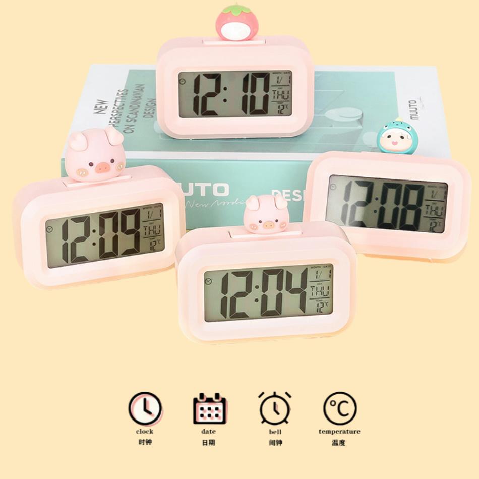 Ceas digital LED Kawaii drăguț Roma decor desen animat porc ceas deșteptător cu lumină de noapte cameră drăguț ceas dormitor noptieră ornamente