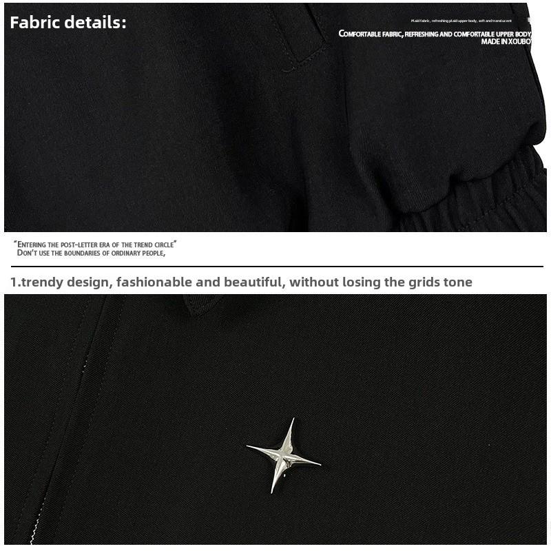 Giacca da Uomo Versatile con Distintivo a Stella e Collo a Polo: Ispirazione Europea e Americana, Stile Motociclistico Casual