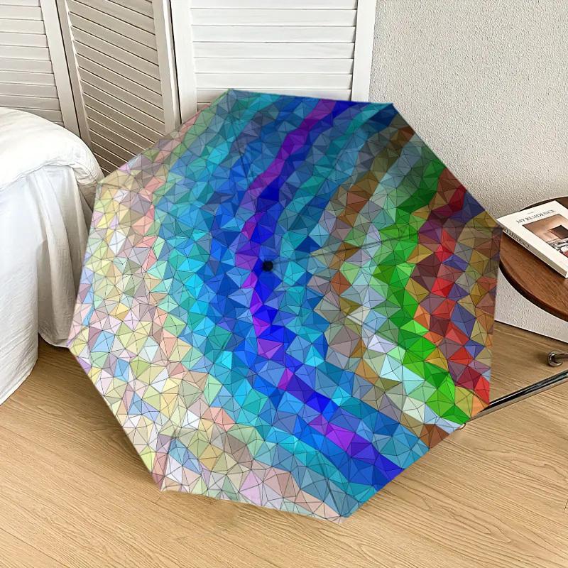 1PC Geometric PatternsColorful Mosaic Pattern Small Travel Automatic Folding Umbrella, Compact Windproof Umbrella, Automatic Open/Close ,Gift-091532