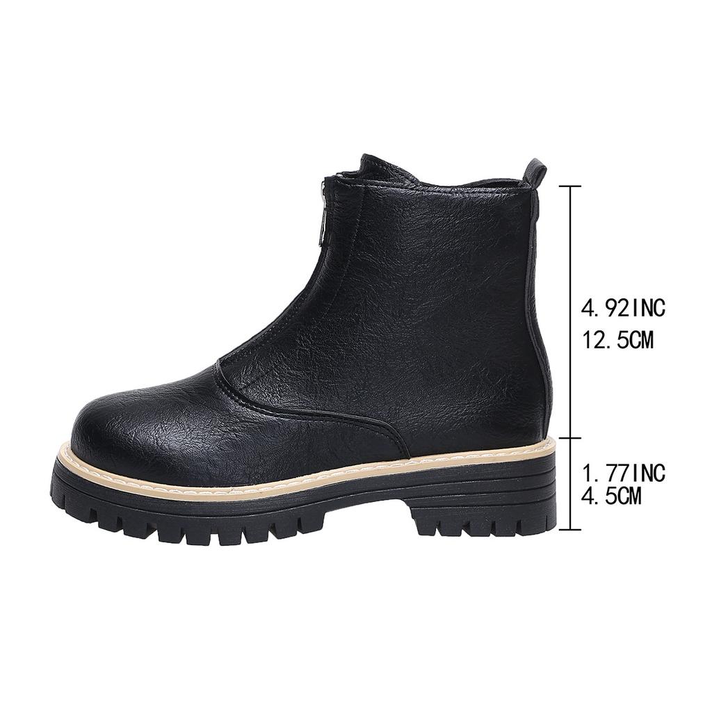 Herbst und Winter neue mittelhohe runde Zehe Martin Stiefel Kinder britischer Stil vorderer Reißverschluss große Größe Damen Kurzstiefel