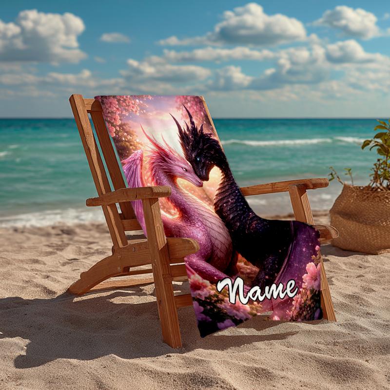 Custom Name Ultra-Soft Beach Towel with Dragon Theme,Ideal for Pool - Camping, Diving - Perfect Travel Essential, Vibrant Beach Towel.