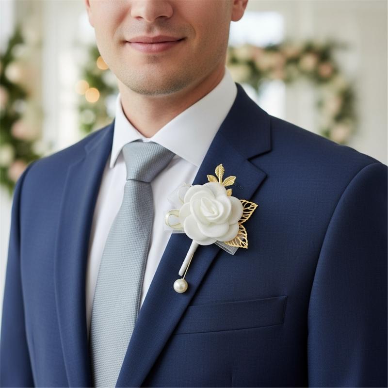 Wedding Boutonniere and Wrist Flower Set Wrist Jewelry For Wedding Ceremony Celebration Bride Groom Dressingup Props