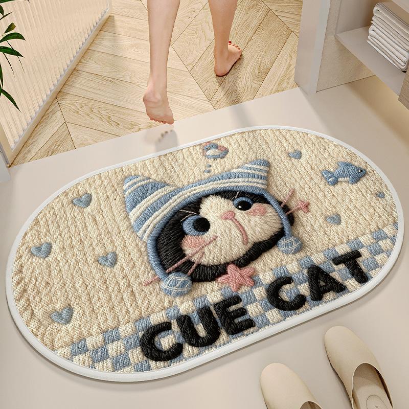 Imitation Linen Household Toilet Bathroom Absorbent Non-Slip Floor Mat Bedroom Toilet Door Soft Foot Mat Bathroom Mat
