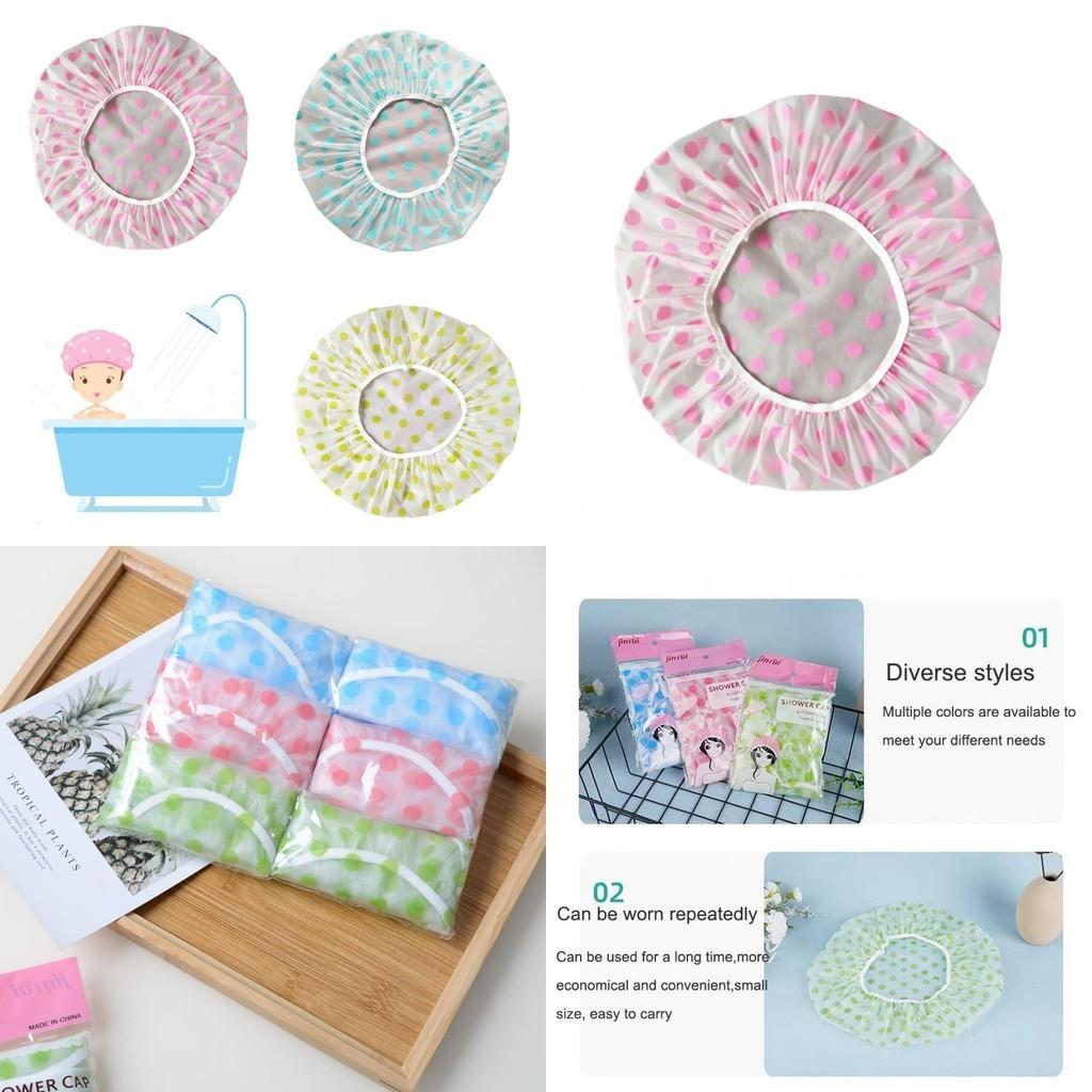 Thickening Oil-proof Shower Cap Reusable Blue/yellow/pink Polka Dot Spa Cap