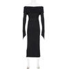 Women's Solid Colour Temperament One Shoulder Long Ruffle Hem Split Long Sleeve Dresses