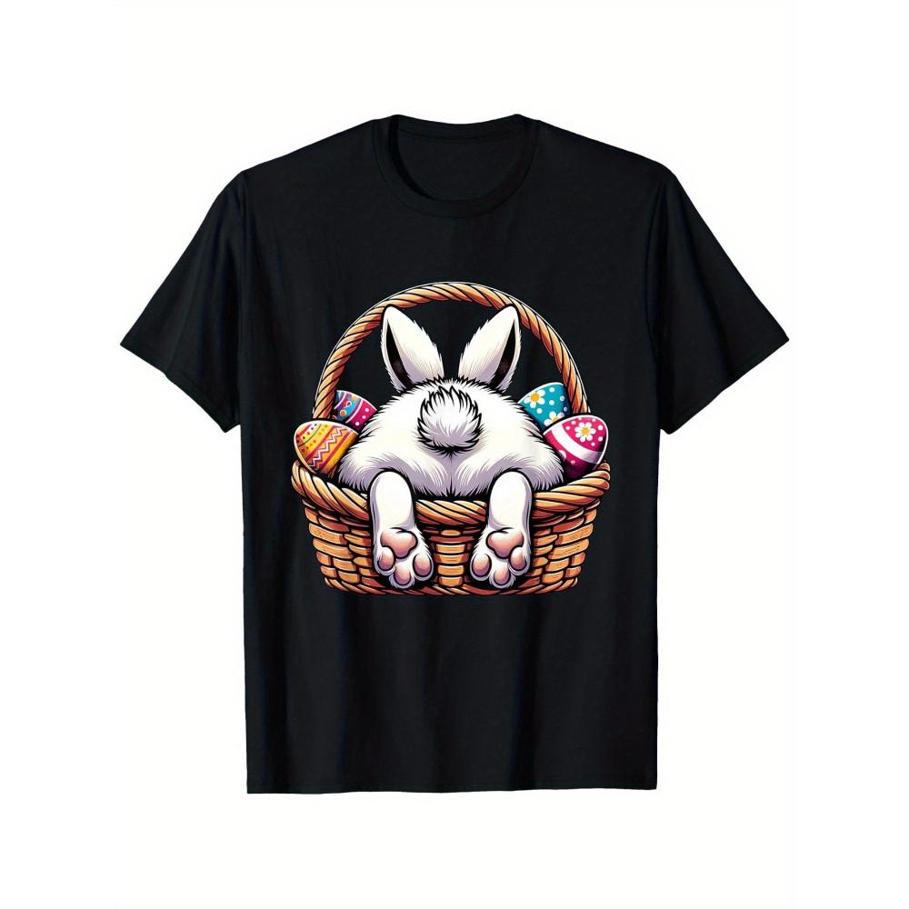 Easter Bunny Basket Pattern T-Shirt Cute Rabbit Egg Design Suitable for Both Women A Casual Tee Perfect Outdoor Funny Y2k Top