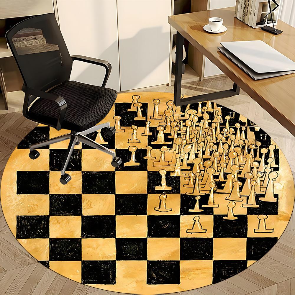 1pc Chess Pieces Office Round Area Rug, Indoor Mat Suitable ForOffice, Under Office Chairs Bedroom Living Room Home Decor, Room Deco 072