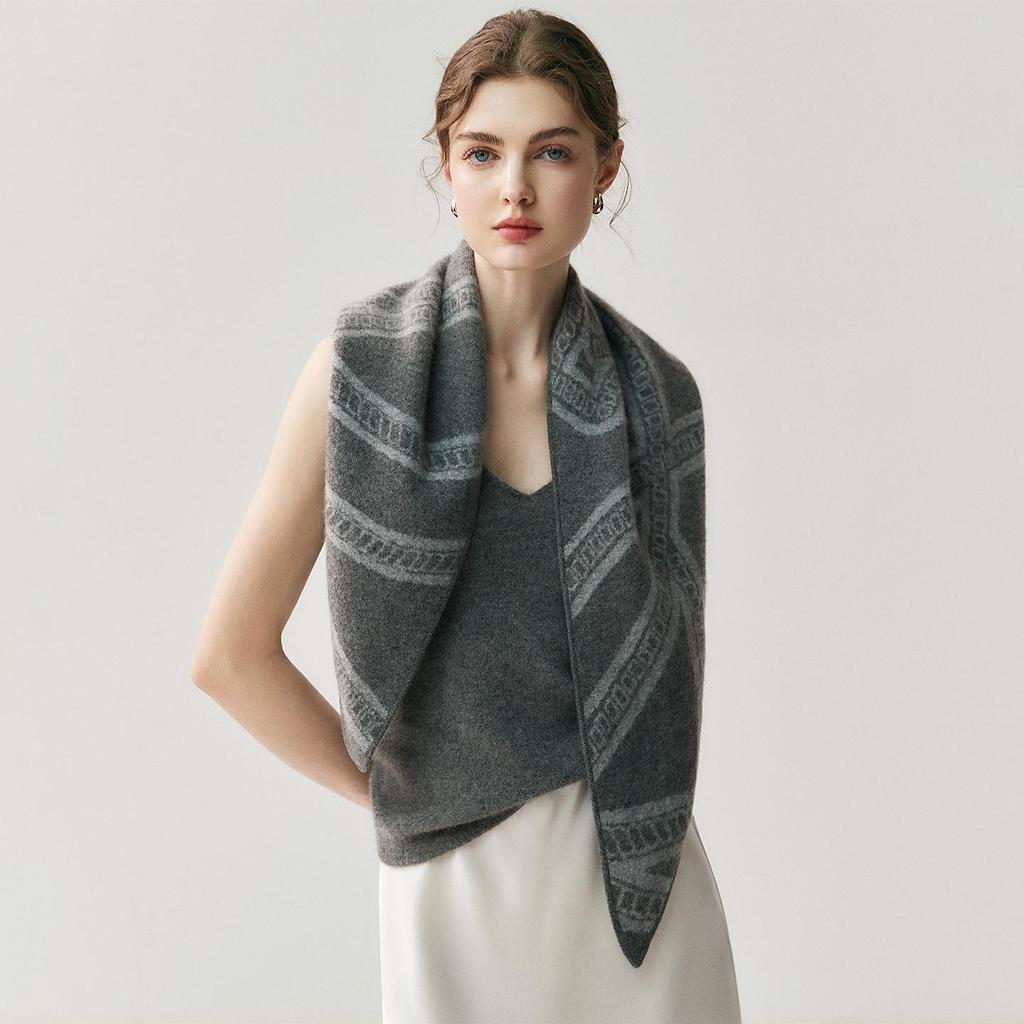 Luxury Autumn/Winter Cashmere Knitted Shawl Scarf - Soft, Skin-Friendly Wool Triangle Neck Warmer for Women