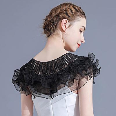 Mantella da festa da donna in rete, scialle in pizzo, finto colletto, coprispalle, volant, abiti traforati, elegante signora EMA