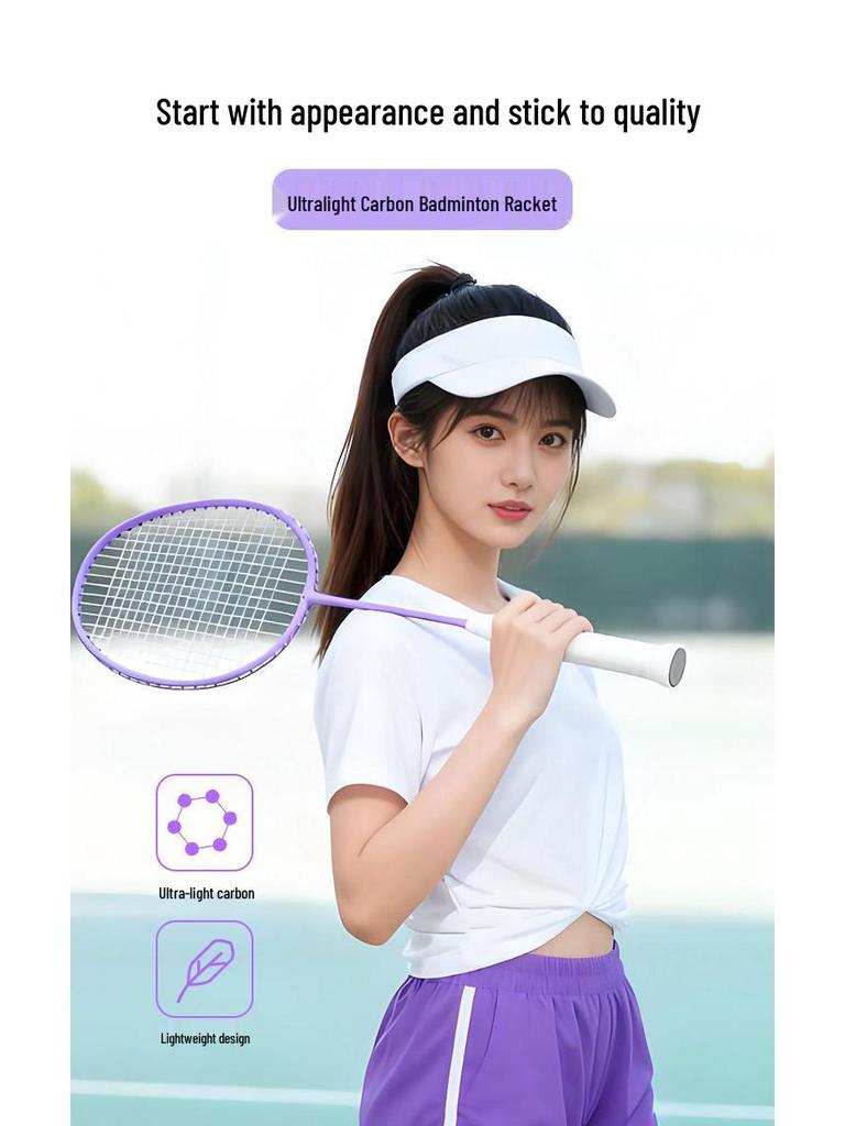 Women's Ultralight Carbon Fiber Badminton Racket Set for Beginners and Professionals - Durable Training Gear