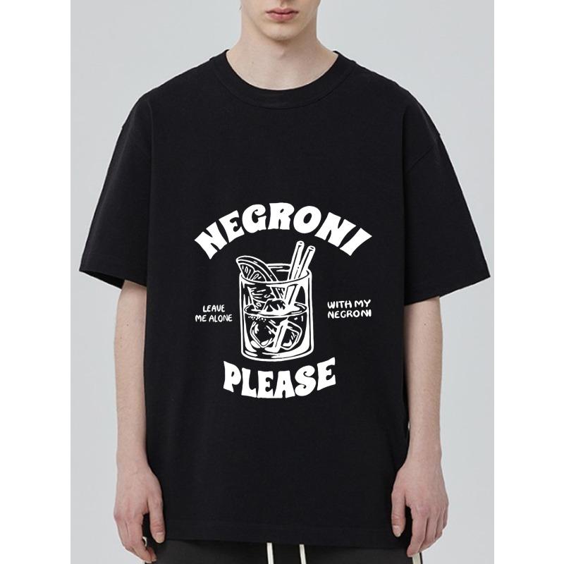 

Black T-Shirt with Negroni Cocktail Graphic and Text Leave Me Alone with My Negroni Please for Casual Wear S