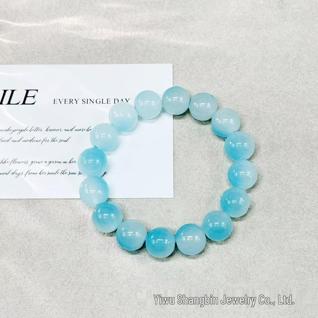 Gradient Glazed Glass Bead Bracelet - 12mm Ice Transparent Ring Wrap, Soft Disc Finish, Student Bracelet, Best Friend Gift