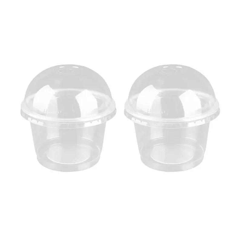 25Pcs 250Ml Disposable Salad Cup Transparent Plastic Dessert Bowl Container With Lid For Bar Cafe Domestic Use (Dome Hole)