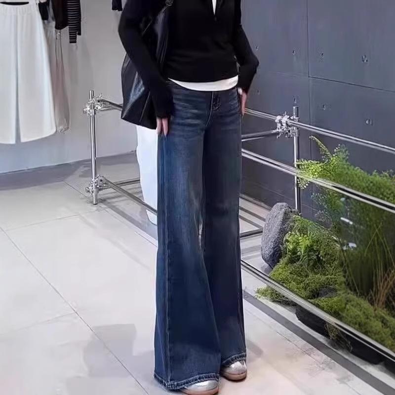 Plus Size High Waist Stretch Flare Jeans for Women - Autumn 2024 Hip-Shaping Wide Leg Floor-Length Pants