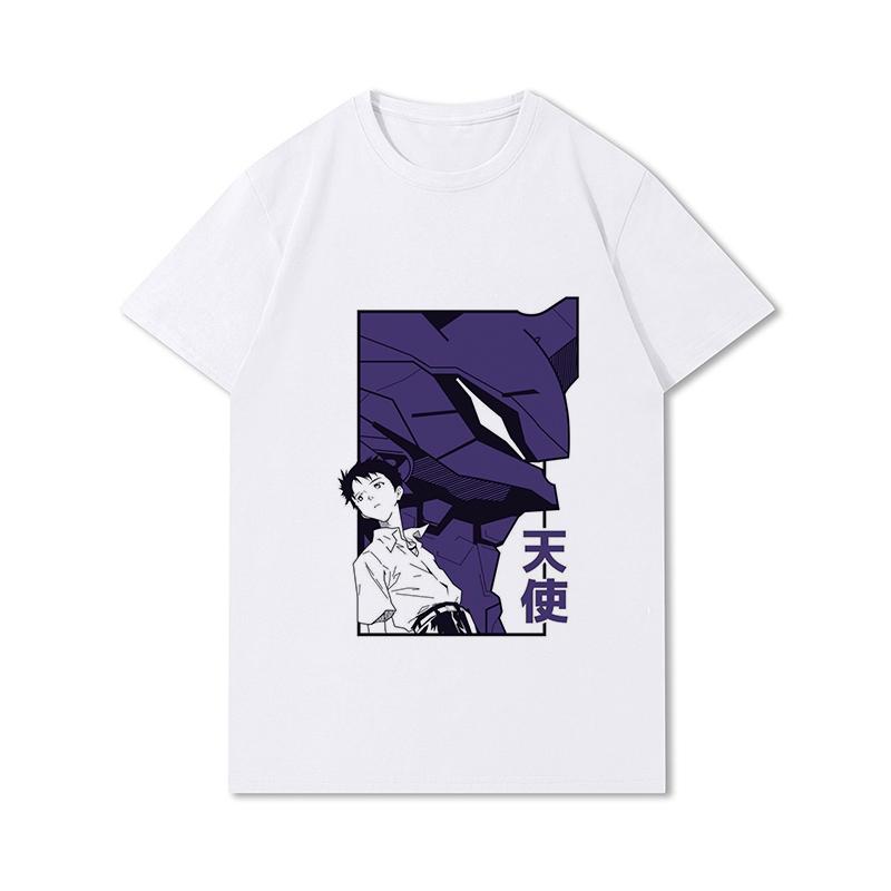 Pánská trička s potiskem Evangelion nadměrných velikostí Bavlněné topy Letní Anime Neformální Černá trička