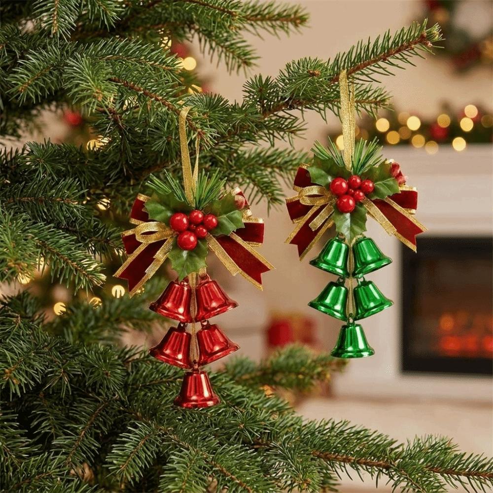 Metal Christmas Bell Pendant Velvet Bow Christmas Tree Bell Decoration  Xmas Party Home Decoration