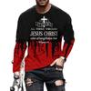 Spring and Autumn Round Neck 3D Cross Printed Top Fashionable Casual Vintage Christian Long Sleeved Men's T-shirts