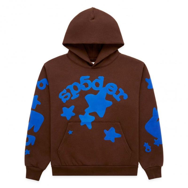 Felpa Sp5der Oversize Spessa in Pile con Stampa a Foglia Ragnatela Design Uomo Inverno Casual