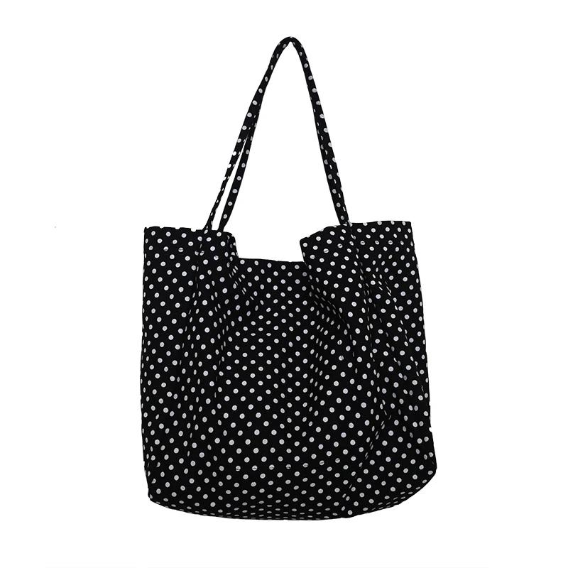 Selling Retro Casual Polka Dot Canvas Women's Shoulder Bag  Fashionable Versatile Practical Large Capacity Tote Bag