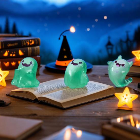 Glow in The Dark Mini Ghost Figures with Box Luminous Small Resin Ghost Figurine Miniature Ghost Garden Decor for Halloween Party Favors