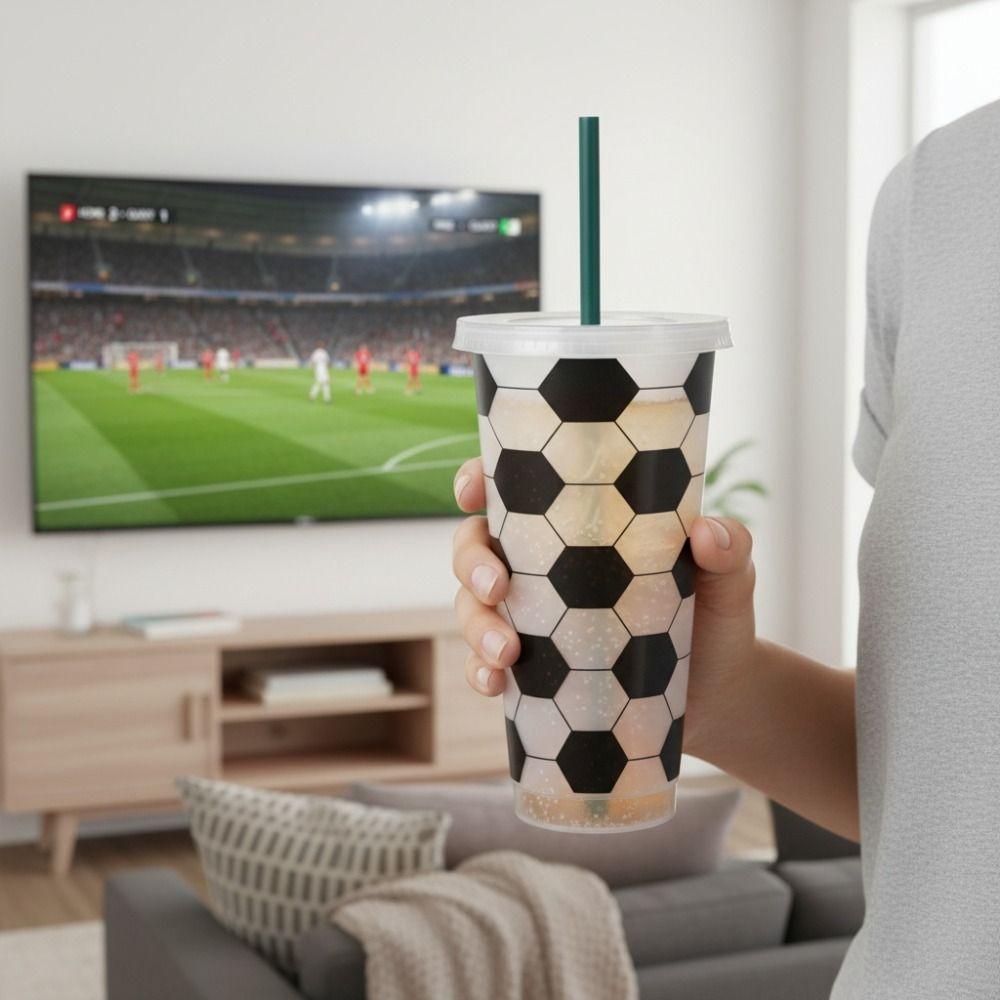 10PCS Reusable Football Drinking Cup 24OZ Water Cup Practical Soccer Pattern Straw Cups  Party